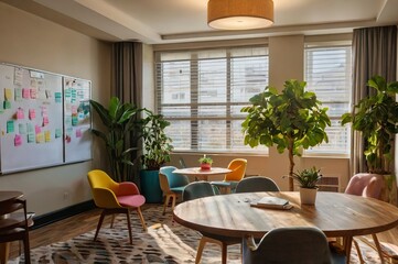 Fototapeta premium a_cozy_smallteam_meeting_room_featuring_a_rou