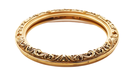 round shaped decorative vintage gold frames with elegant carvings isolated on a transparent background