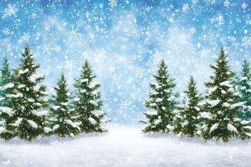 Obraz premium Enchanting Christmas Background Frosty Winter Landscape in a Snowy Forest, Serene Winter Wonderland Snow-Covered Forest for Holiday Designs, Magical Christmas Scene Icy Winter Landscape in a Snowy For