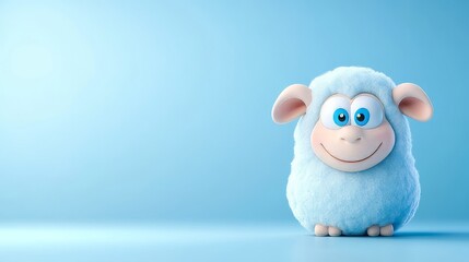 Fototapeta premium Cute 3D Cartoon Sheep with Blue Background and Friendly Expression