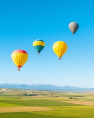 Fototapeta premium Colorful Hot Air Balloons at Sunrise Over Open Fields