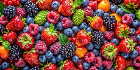 Fototapeta premium Assorted fresh berries with vibrant colors and textures , berries, mixed, colorful, vibrant, fresh, ripe, healthy, organic