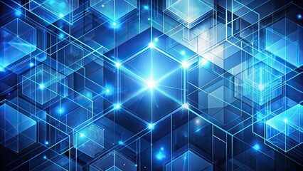 Obraz premium Blue geometric shapes creating a futuristic abstract technology background, abstract, blue, geometric, shapes, background