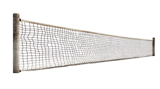 A tennis net stretched between two posts, designed for use in tennis matches, marking the center of the court.