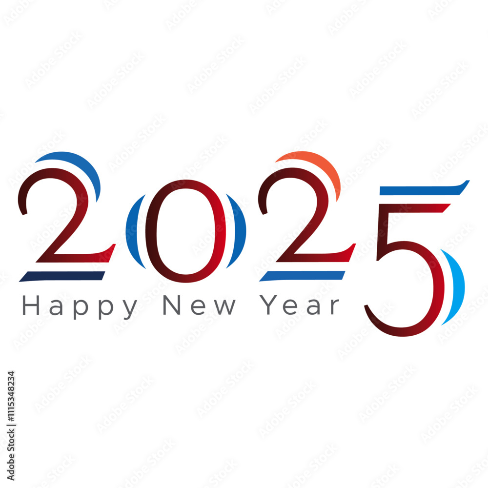 Fototapete happy new year 2025 background template art. letter text with isolated on white background and color