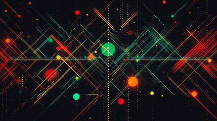Fototapeta premium Abstract black background with Colorful geometric lines. Digital future technology . Abstract business connection of lines from nodes innovation of communication in the network.
