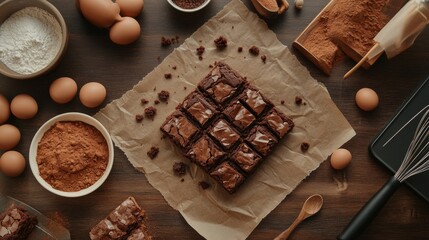 Aerial View of a Brownie Baking Station Celebrating National Brownie Day, Christmas, and Thanksgiving