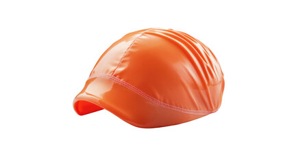An orange swimming cap designed to reduce drag and keep hair dry during swimming.