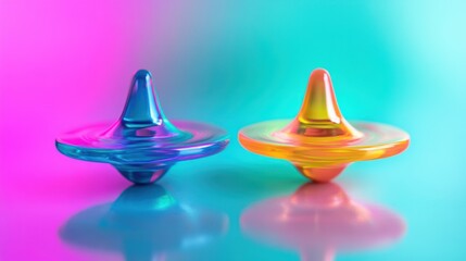 Fototapeta premium Colorful Glass Spinners on a Gradient Background