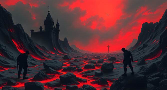 Medieval Black Castle with Bioluminescent Landscape