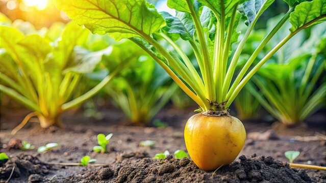 Ripe fresh yellow beet growing on a garden bed, beet, yellow, ripe, fresh, vegetable, garden, bed, organic, farm, harvest