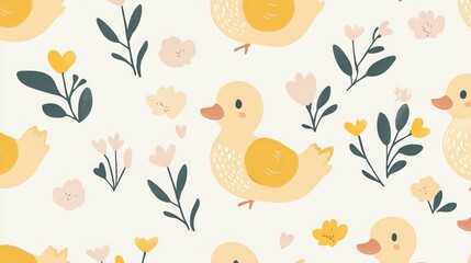 Obraz premium Adorable seamless baby pattern filled with joy, peace, and love. This creative texture featuring charming ducks is perfect for adding a touch of whimsy to fabrics, wrapping paper, textiles