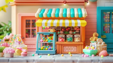 Obraz premium Sweet Yellow Dollhouse. Playful Interior Design Concept