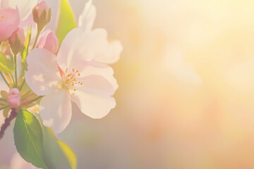 Photo background with delicate spring petals of cherry, apple, sakura