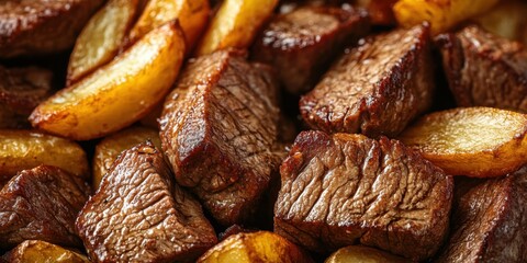 Obraz premium Steak and potato dish closeup