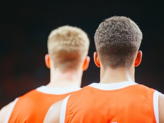 Intense College Basketball Timeout with Focused Team in Jerseys