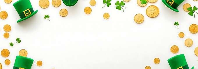 St. Patrick's Day-themed border with gold coins, green hats