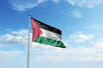 Waving flag of Palestine in blue sky. Palestine flag for Republic Day and Independence Day.