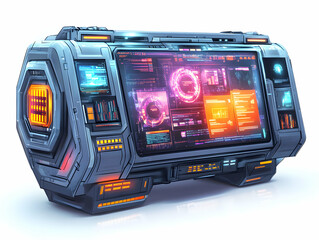 Futuristic Projector Displaying Business Presentation Holographic Slides Macro Shot