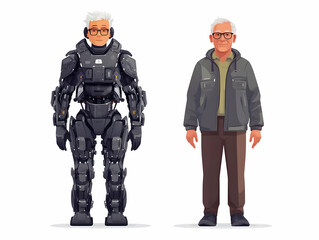 Futuristic Wearable Exoskeletons for Teenagers and Parents in Macro Vector Illustration