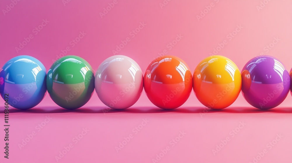 Poster a stunning arrangement of glossy spheres in various colors stretches across a smooth surface. each s