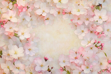 Photo background with delicate spring petals of cherry, apple, sakura