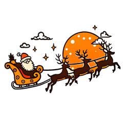Silhouette of Reindeer Pulling Santa's Sleigh in Night Sky. Reindeer and Santa's Sleigh Silhouette in Night Sky