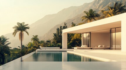 Fototapeta premium Luxury mountain villa hotel with elegant architectural facade, offering high-end living and commercial appeal. A perfect blend of nature and sophistication.