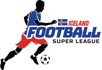 Iceland football league, Soccer ball, Football logo, Footballer Kick the Ball isolated on white background, Vector Illustration