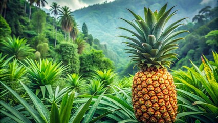 Fototapeta premium Indonesian Madu Pineapple Tree - Lush Jungle Landscape