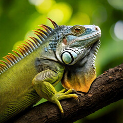 Fototapeta premium green iguana on a tree