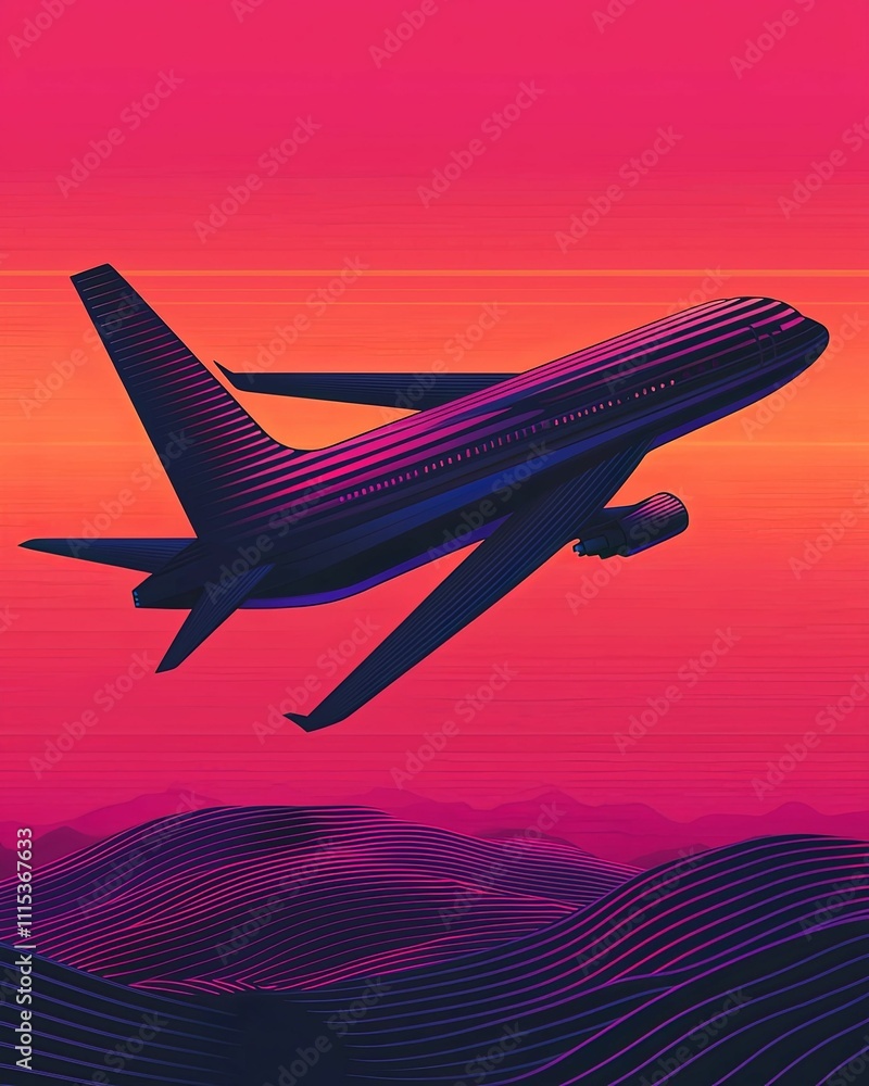 Aufkleber a stylized airplane soars against a vibrant, gradient sky, creating a dynamic interplay of color and