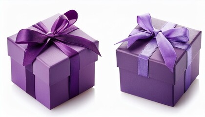 Obraz premium Purple gift box with ribbon set isolated on white background
