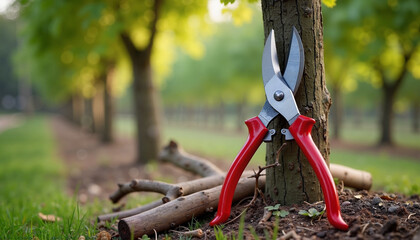 Celebration of wine and nature at the vineyard festival with vibrant greenery and pruning tools