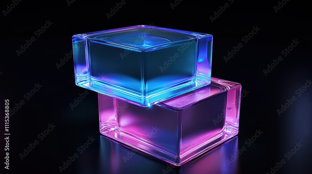Poster stacked translucent geometric shapes with captivating colors and 3d render effect