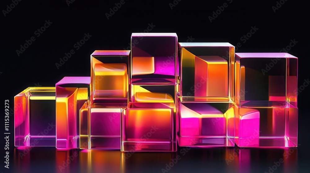 Aufkleber captivating 3d render of stacked translucent geometric blocks in vibrant shades of color