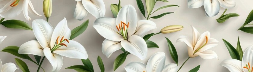 Fototapeta premium Elegant Seamless Pattern of White Lilies with Pastel Accents for Stylish Design Projects