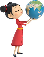 Fototapeta premium Adorable cartoon girl poses beautifully for International Women’s Day festival celebration.