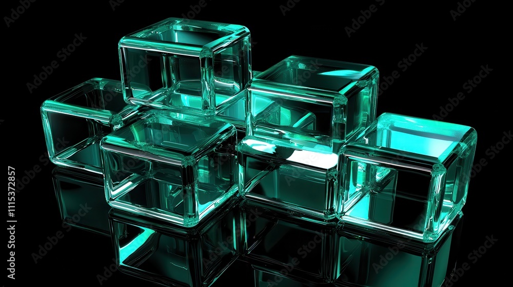 Aufkleber captivating 3d render of stacked translucent geometric shapes on a reflective surface