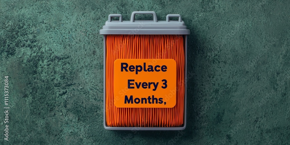 Poster furnace filter and maintenance concept. orange filter container with replacement reminder on texture