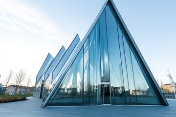 Obraz premium Futuristic Glass-Covered Church Reflecting Modern Architecture