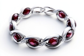 Elegant silver bracelet with striking red gemstones. A beautiful piece for casual or formal wear. Perfect for accessorizing any outfit. Generative AI