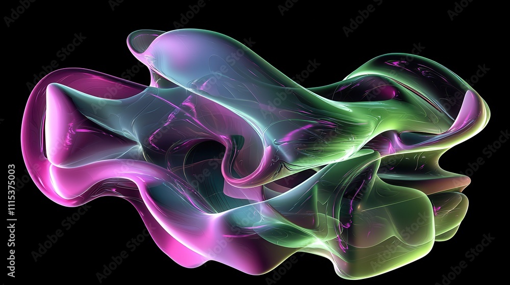 Poster visually striking 3d abstract artwork with colorful fluid shapes and dynamic flowing forms