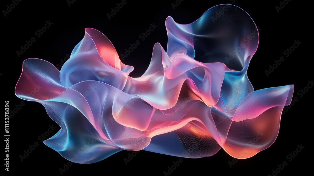 Poster visually striking 3d abstract artwork with colorful fluid shapes and smooth motion