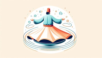 Sufi whirling practice illustration focusing on spiritual concentration and energy alignment