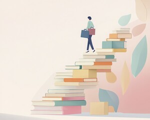 Person Climbing a Colorful Staircase Illustration