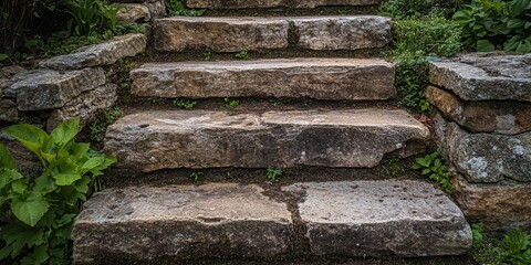 A set of aged and weathered stone steps creates a charming atmosphere, showcasing the beauty of old stone steps in various lighting and angles for a captivating visual experience.
