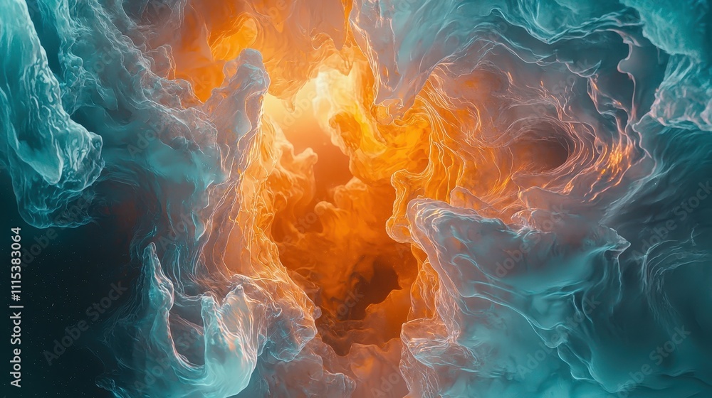 Poster visually striking 3d abstract artwork with fluid forms and vibrant color gradients