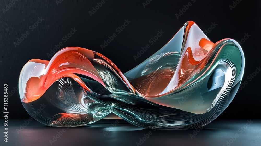 Poster dynamic transparent curves in glossy material with elegant design and vibrant colors