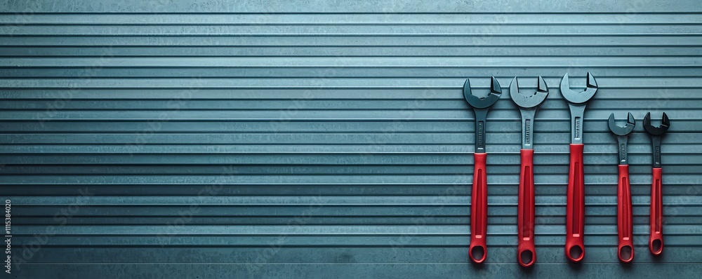 Poster tools with red handles arranged against a textured gray background.